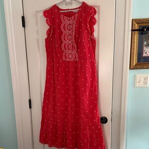 Boden Red Sleeveless Embroidered Maxi Dress
